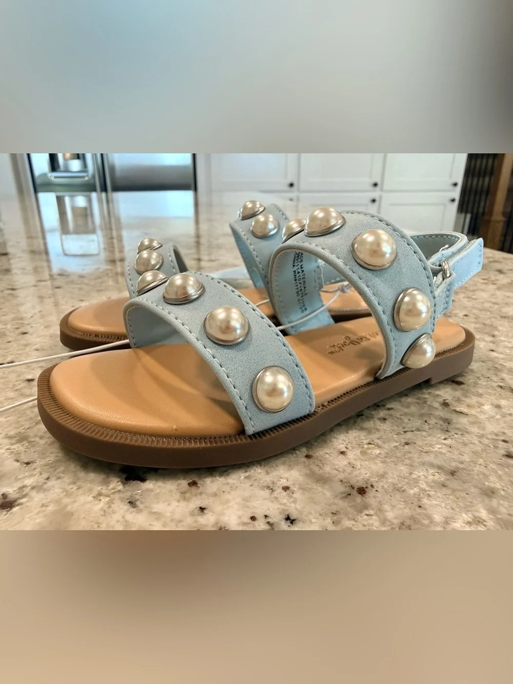Cat & Jack Light Blue Pearl Accent Girls Sandals NWT